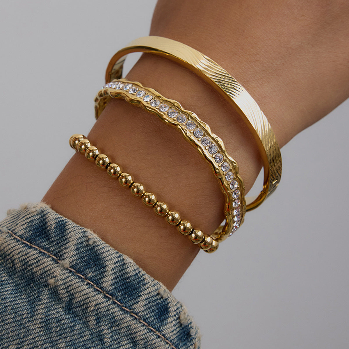 Geometric Stainless Steel Plated Bracelet for Women with Zircon Accents Luxe Minimalist Hand Jewelry