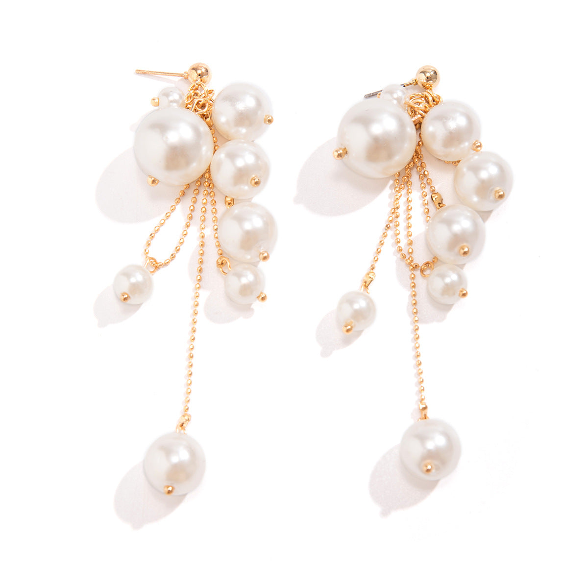 Vintage Bohemian Pearl-Style Tassel Earrings with Geometric Beads and Stainless Steel Posts