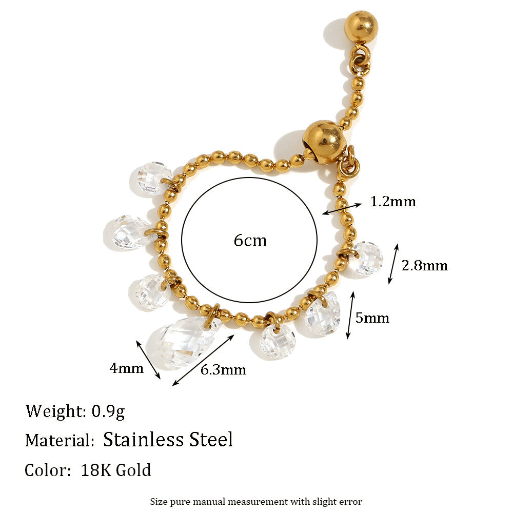 Fashionable Geometric Stainless Steel Ring with 18K Gold Plating Adjustable Beaded Pendant for Women