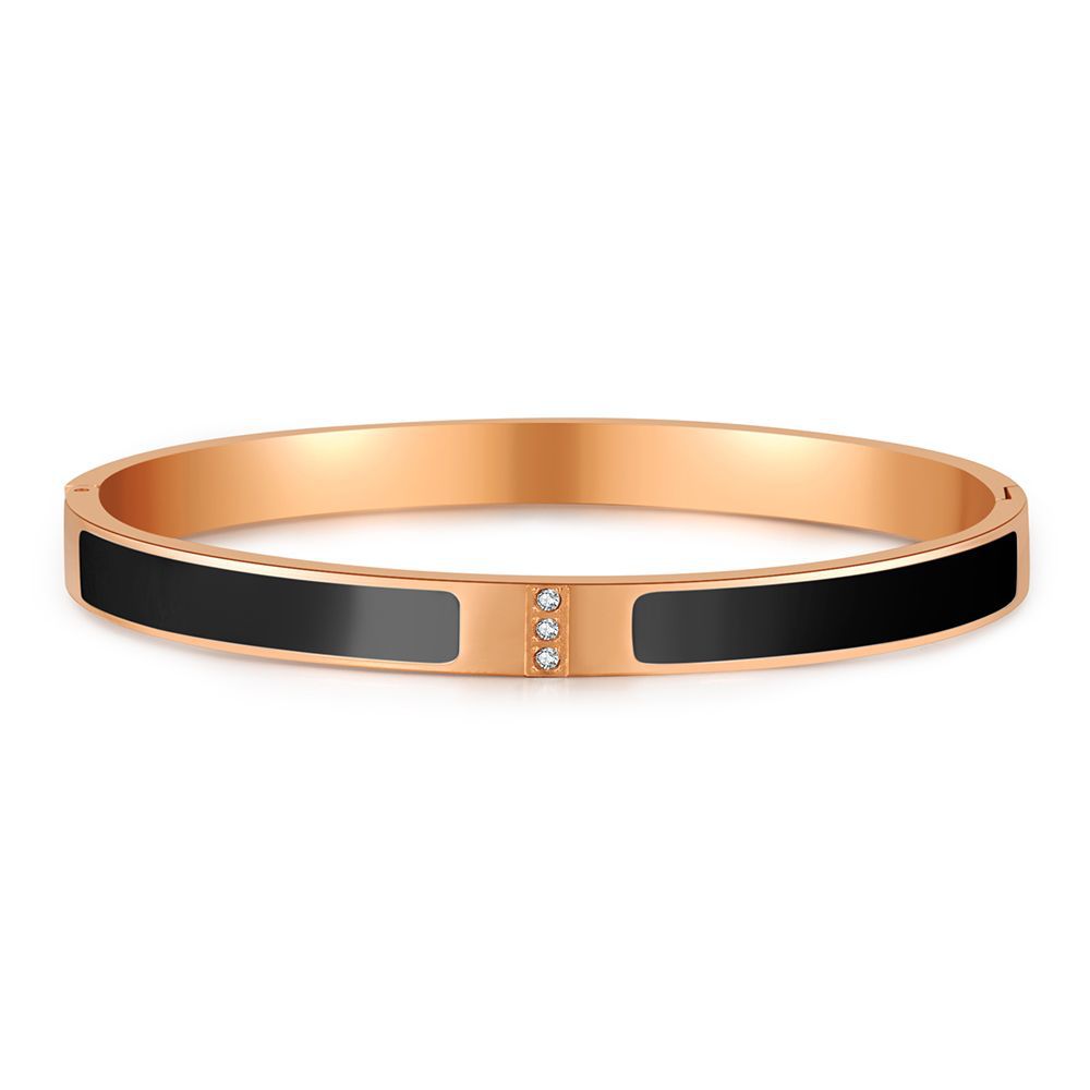 Minimalist Luxury Round Geometric Drip Oil Titanium Steel Bracelet with Three Rhinestones for Women