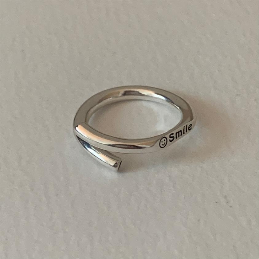 Minimalist Sweet 925 Sterling Silver Heart Geometric Smile Ring for Women