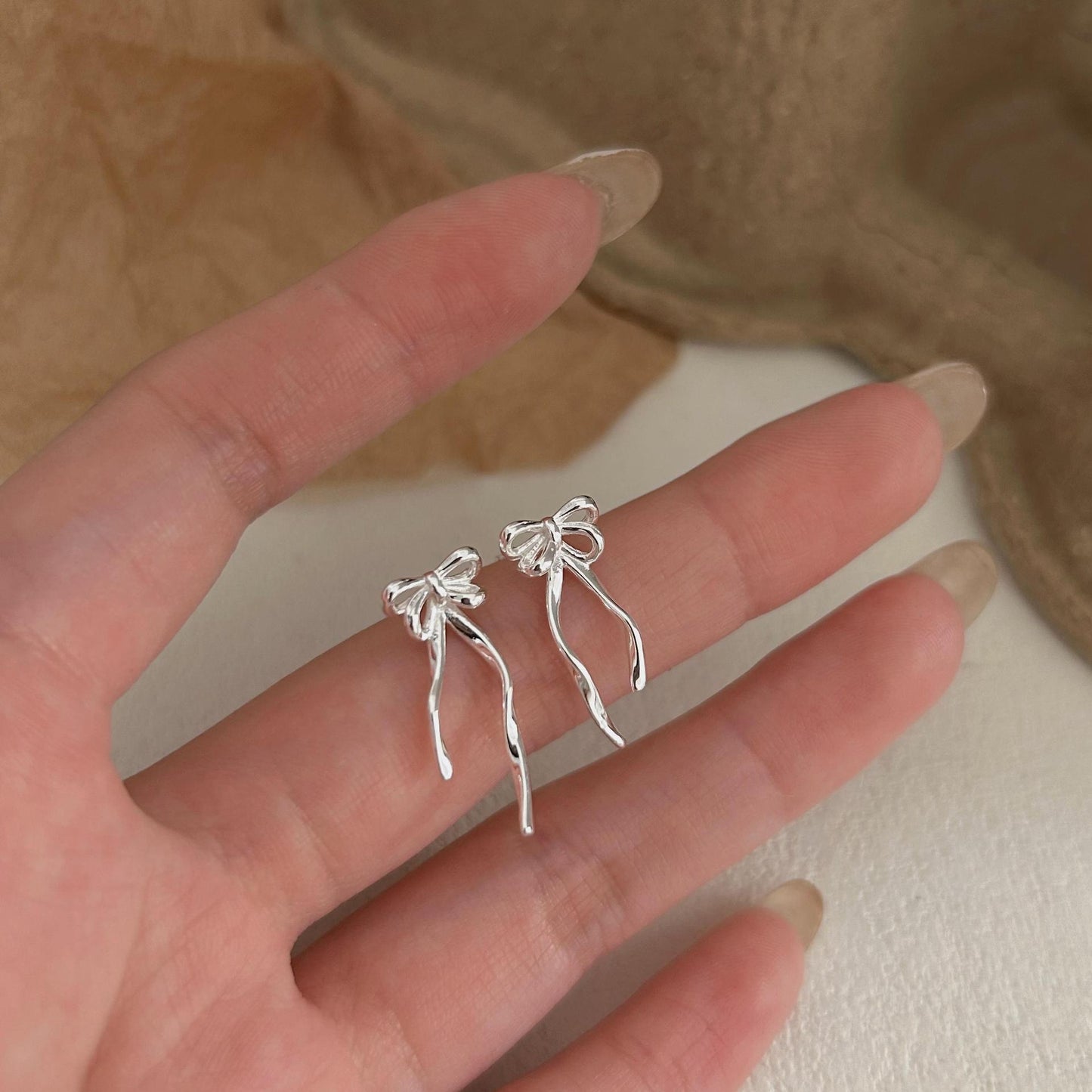 Minimalist Bowknot Earrings in 925 Sterling Silver with Plated Finish for Women