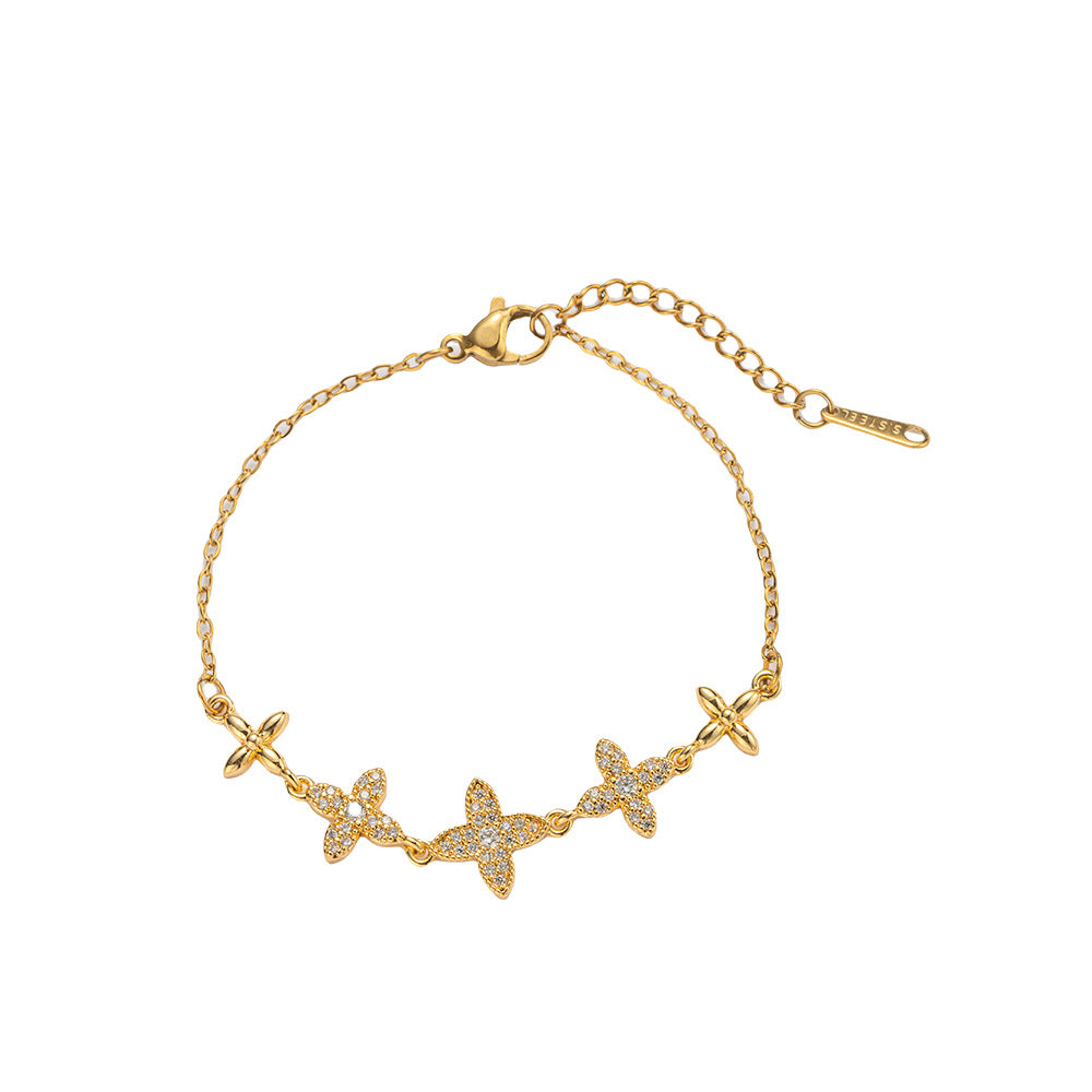 Bracciale da donna in acciaio al titanio a forma di rombo, lussuoso e minimalista, con placcatura in oro e zirconi
