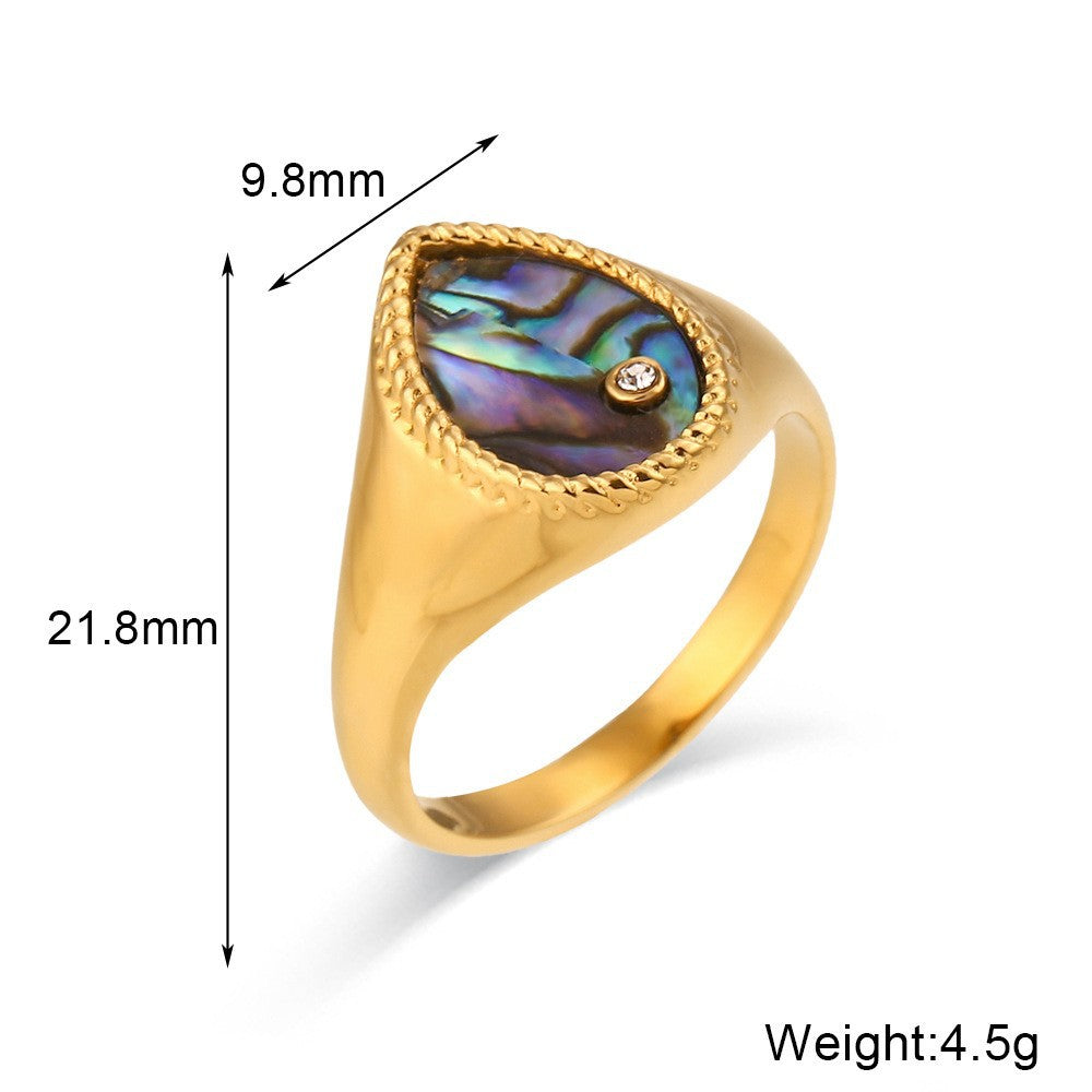Anillo minimalista geométrico Y2K de acero inoxidable con chapado en oro de 18 quilates y acabado esmaltado para mujer