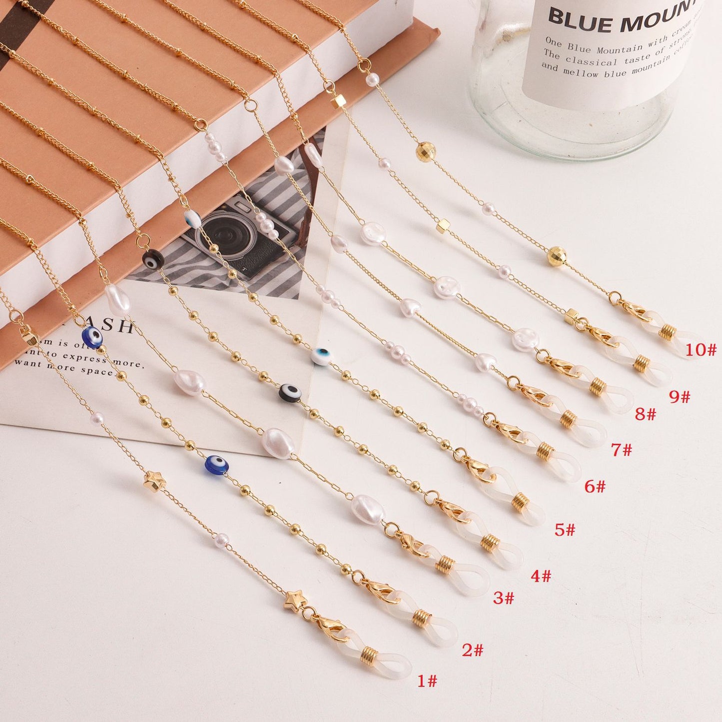 Evil Eye Imitation Pearl Alloy Mask Chain and Eyeglass Chain
