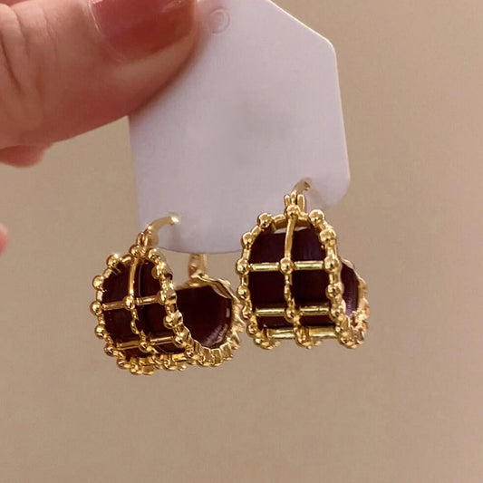 Vintage Minimalist Geometric Gold-Plated Copper Stud Earrings for Women with Steel Posts