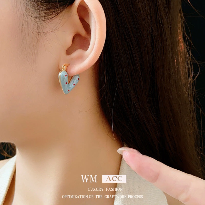 Chic Heart-Shaped Enamel Earrings with Stainless Steel Posts for Women
