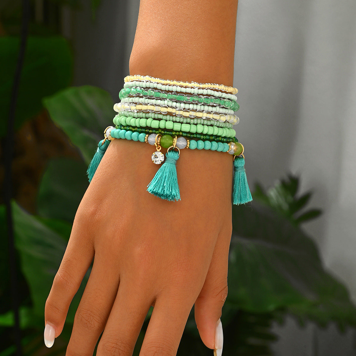 Geometric Fashion OL Women's Braided Millet Bead Bracelet Set Stylish Minimalist Hand Jewelry