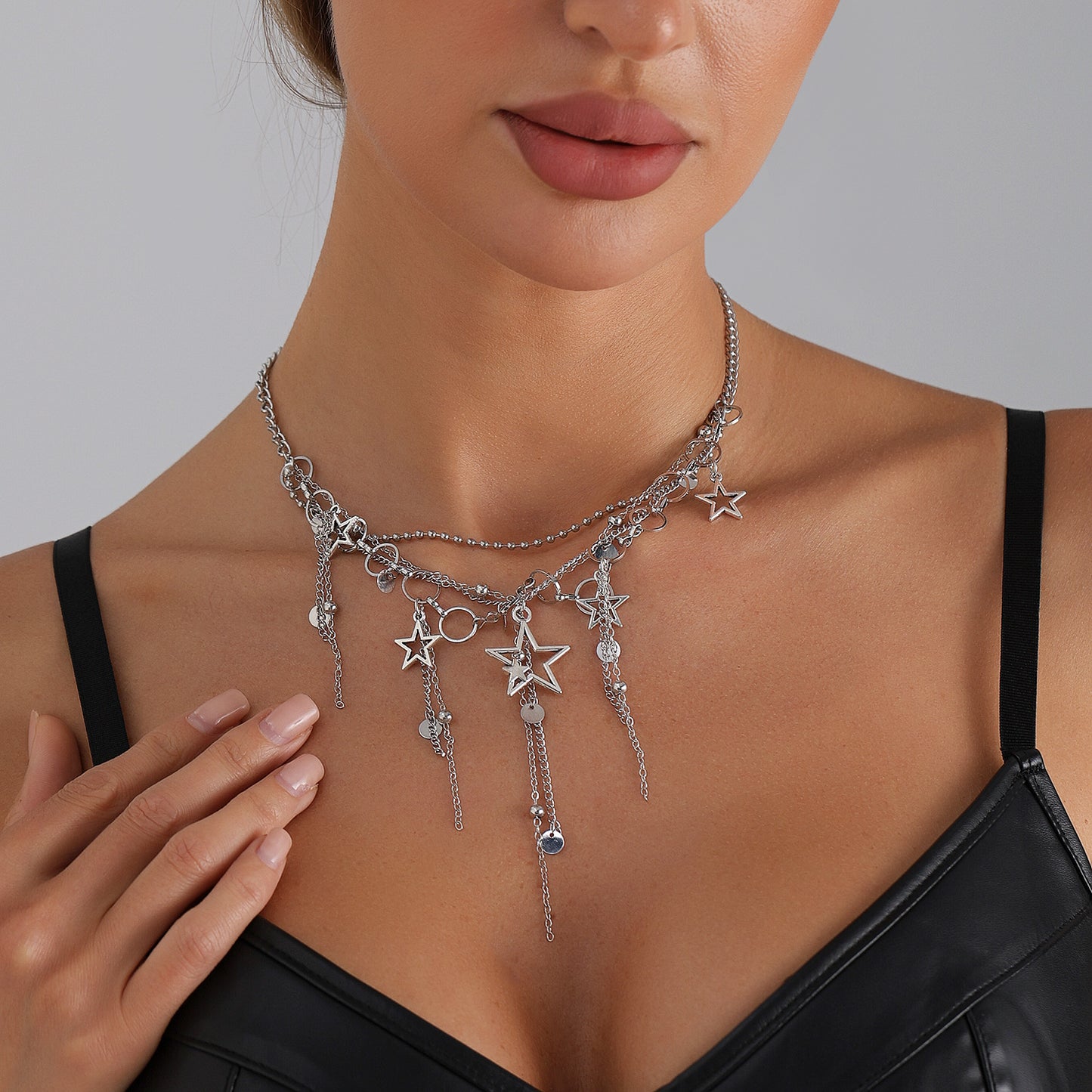 Minimalist Geometric Star Plated Alloy Tassel Necklace for Women