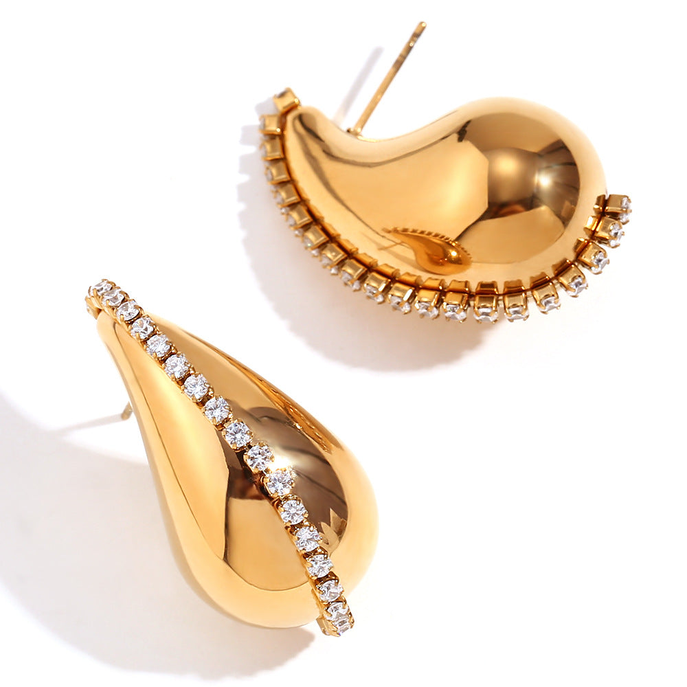 Orecchini da donna alla moda minimalistici geometrici in acciaio inossidabile placcati oro 18 carati con zirconi a goccia