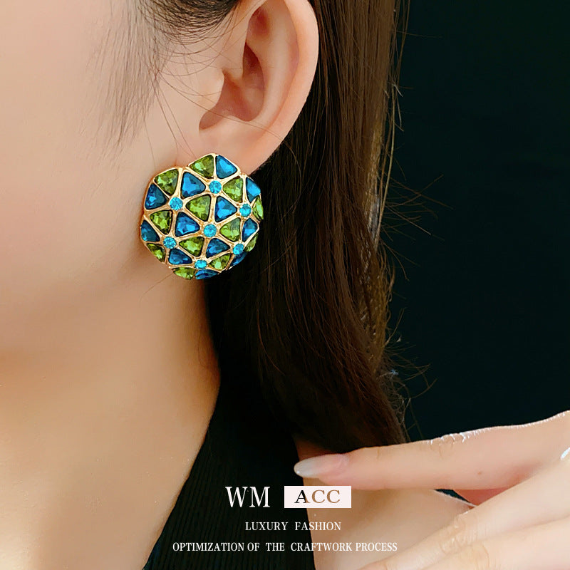 Orecchini geometrici vintage con intarsio di strass in lega e perni in acciaio per donne