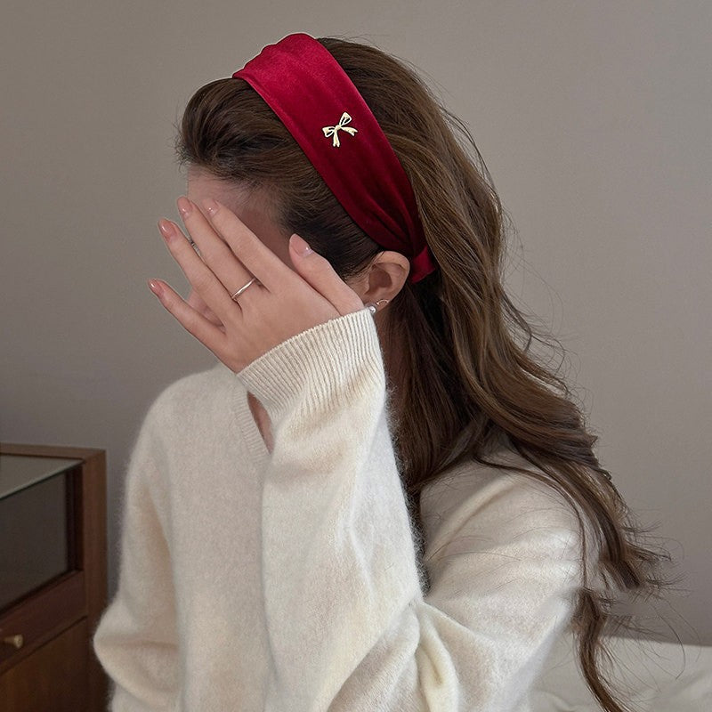 Elegante Cerchietto Francese Vintage in Velluto Rosso da Donna con Design Rotondo Minimalista Chic Copricapo per Acconciature con Corona Alta