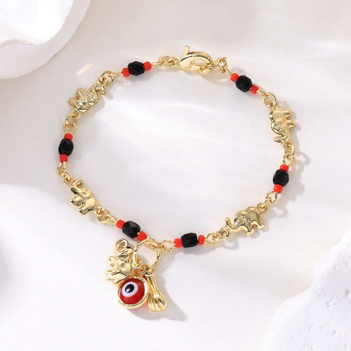 Bohemian Style Evil Eye Elephant Bracelet for Women with Cartoon Animal Design and Geometric Shapes in Plated Copper