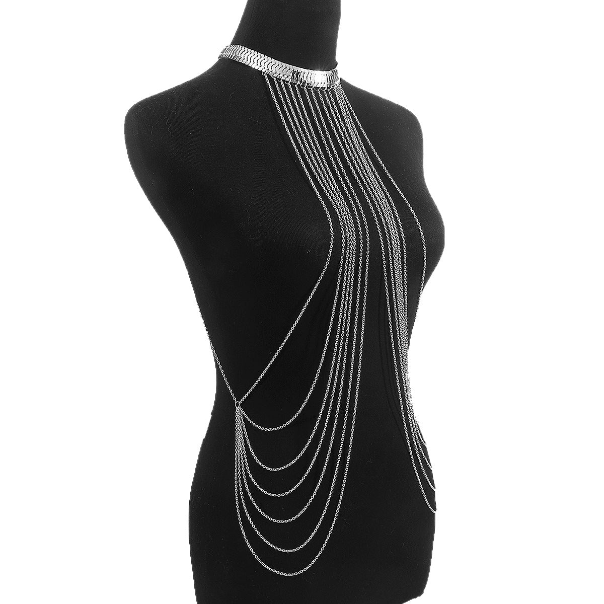 Catena per il corpo multistrato sexy a motivo serpente da donna con finitura in ferro metallico e nappe