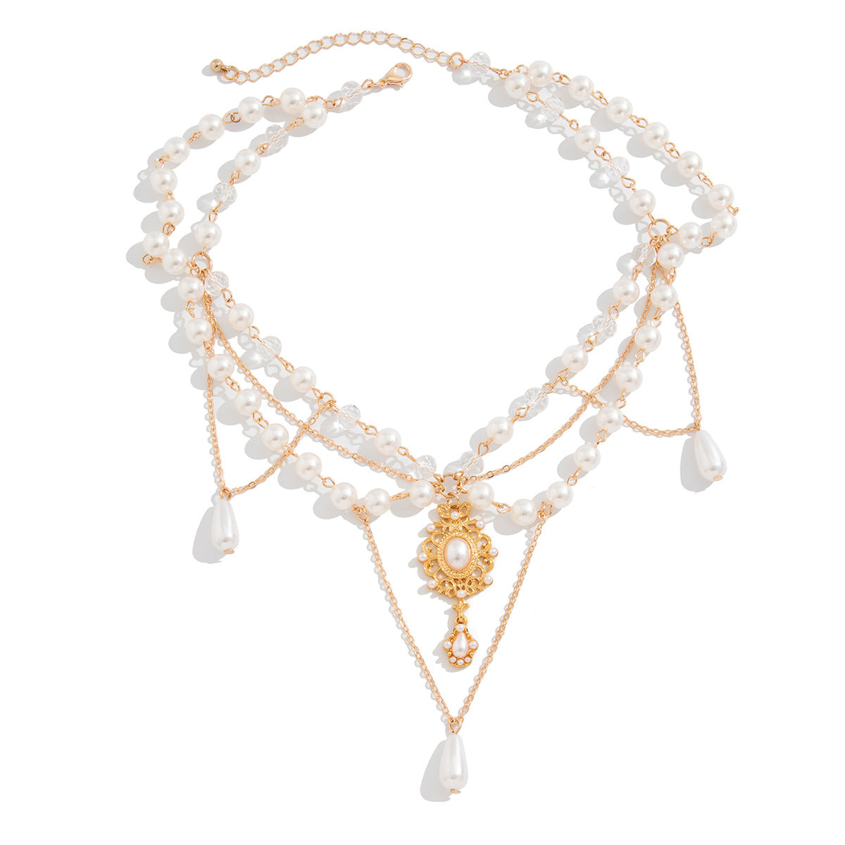 Collana con pendente Drip Drop dolce e grintosa con nappe in perle d'imitazione e lega, elettroplaccata, stile fresco e femminile