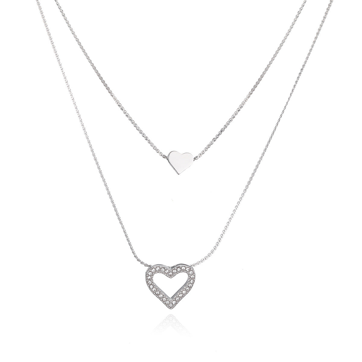 Minimalist Double Layer Heart Geometric Stainless Steel PVD Cubic Zirconia Necklace for Women