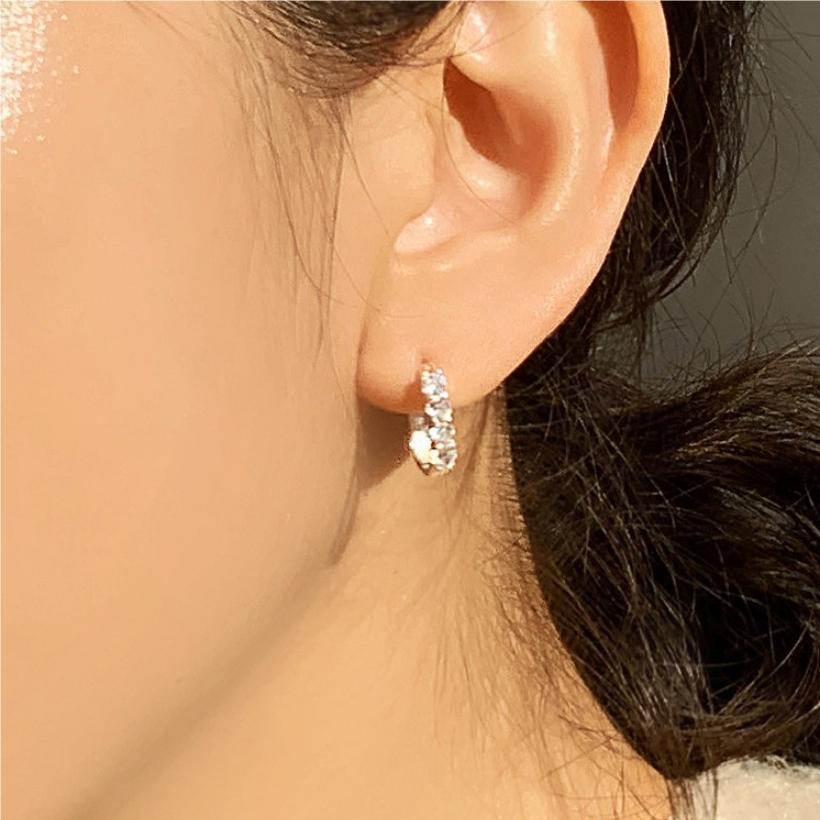 Minimalist Geometric Letter Stud Earrings in 925 Sterling Silver with Rhinestone Inlay