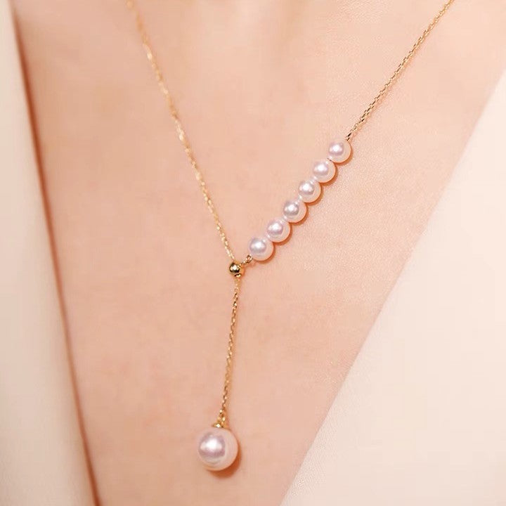 Minimalist Mermaid Tear Pearl Pendant Necklace for Women Titanium Steel Y-Shape Clavicle Chain with Electroplated Finish