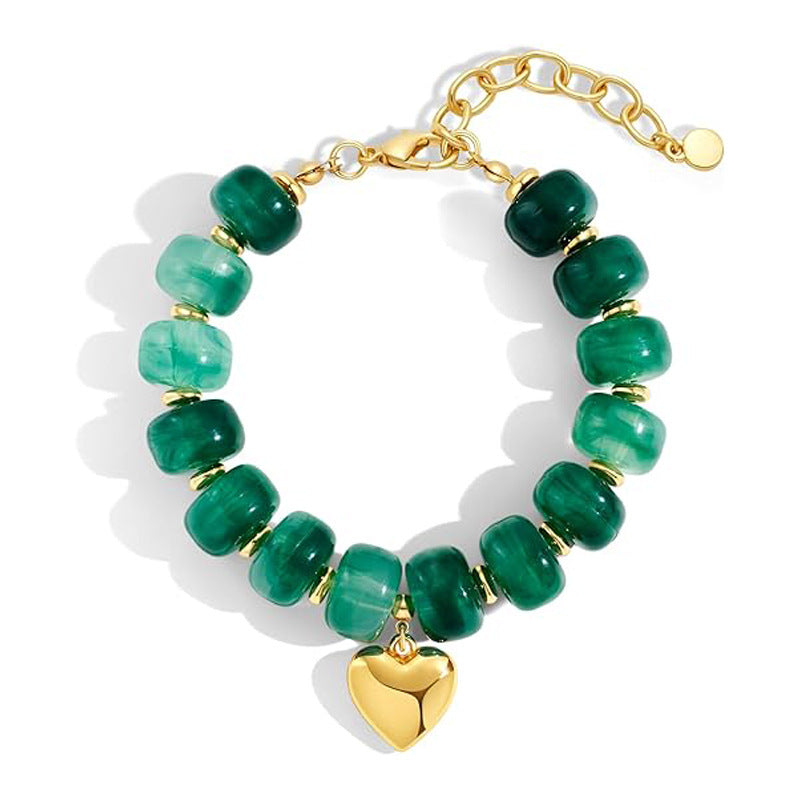 Fashion Gradient Acrylic Resin Heart Geometric Charm Bracelet Unisex Polished Beaded Hand Chain
