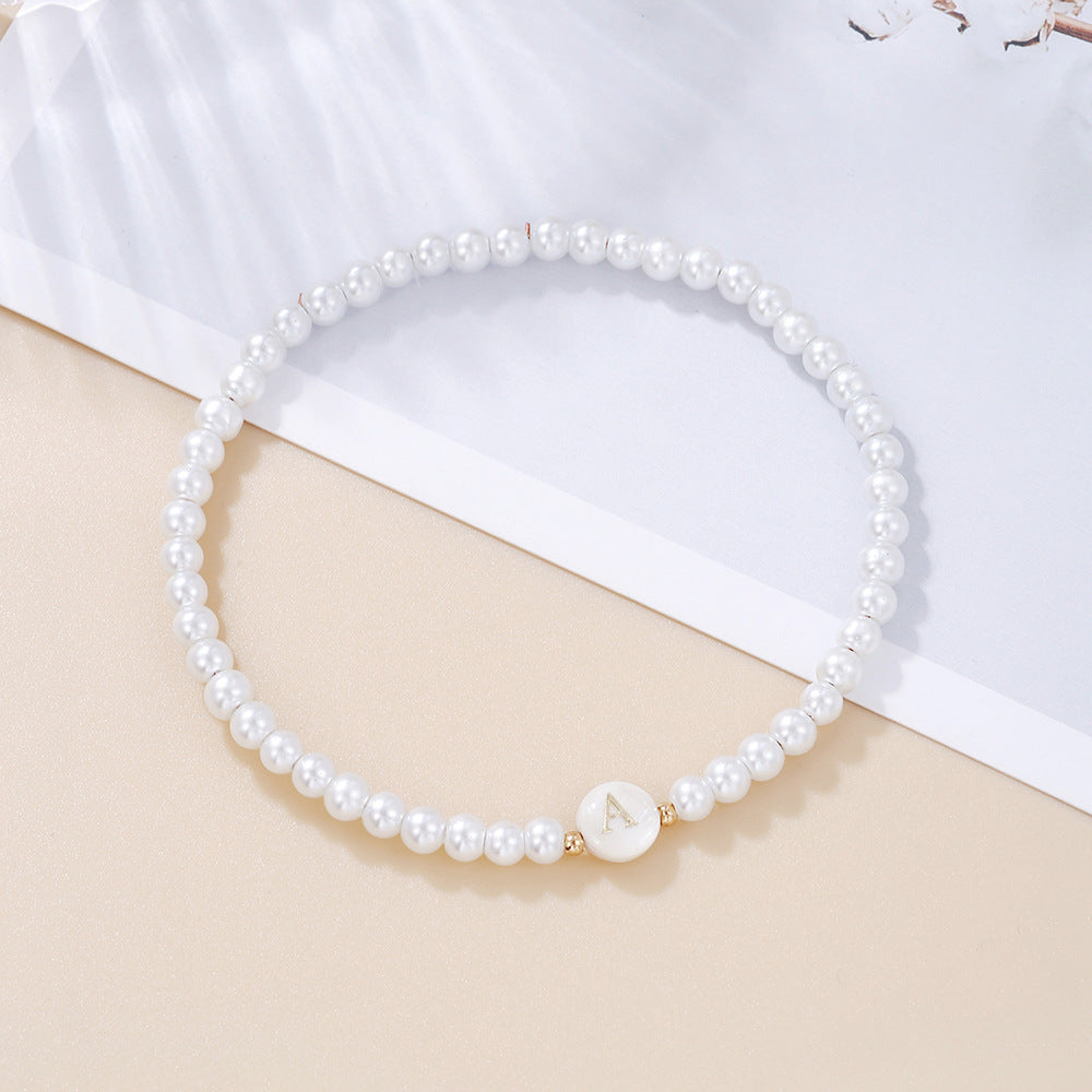 Minimalist Sweet Letter Imitation Pearl Handmade Bracelet for Women