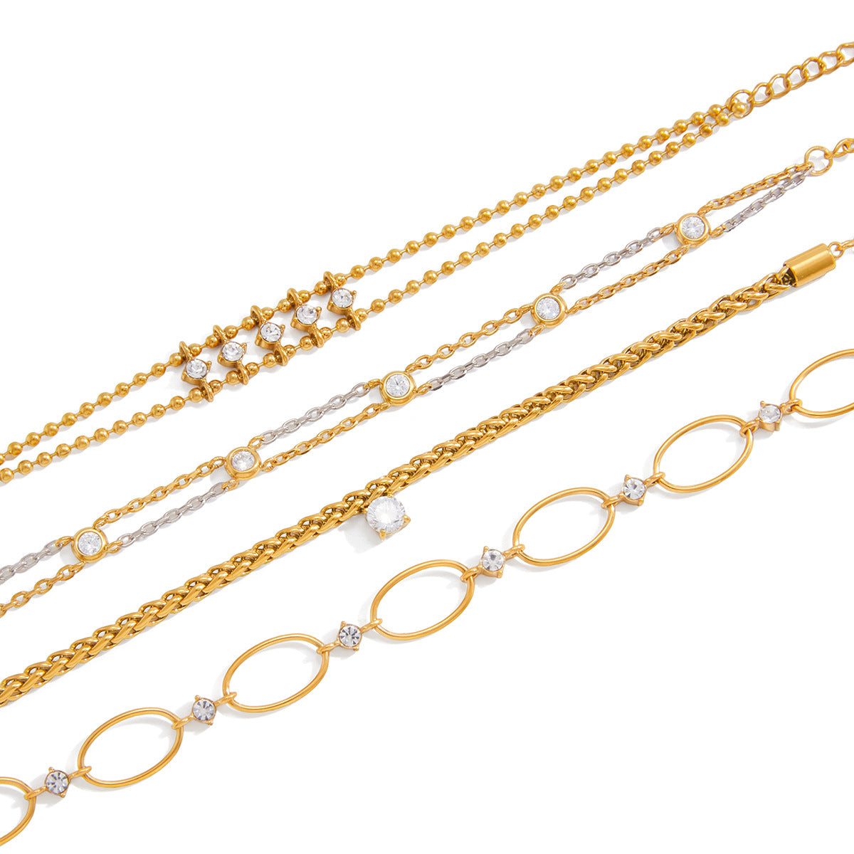 Minimalist Luxury Gold Plated Titanium Steel Heart Geometric Bracelet with Cubic Zirconia for Women