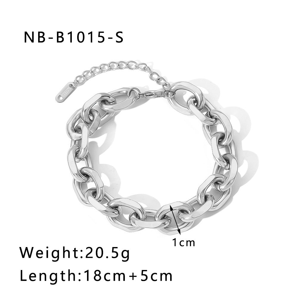 Punk Style Geometric Stainless Steel Bracelet with Thick Chain Design and 24K Gold Plated Finish