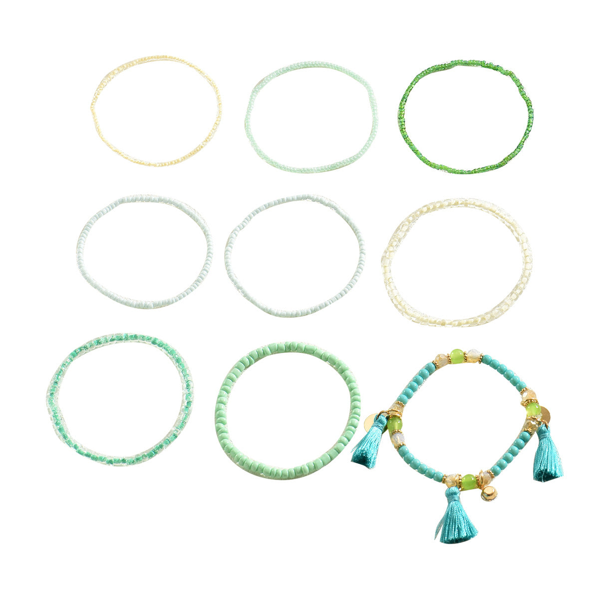 Geometric Fashion OL Women's Braided Millet Bead Bracelet Set Stylish Minimalist Hand Jewelry