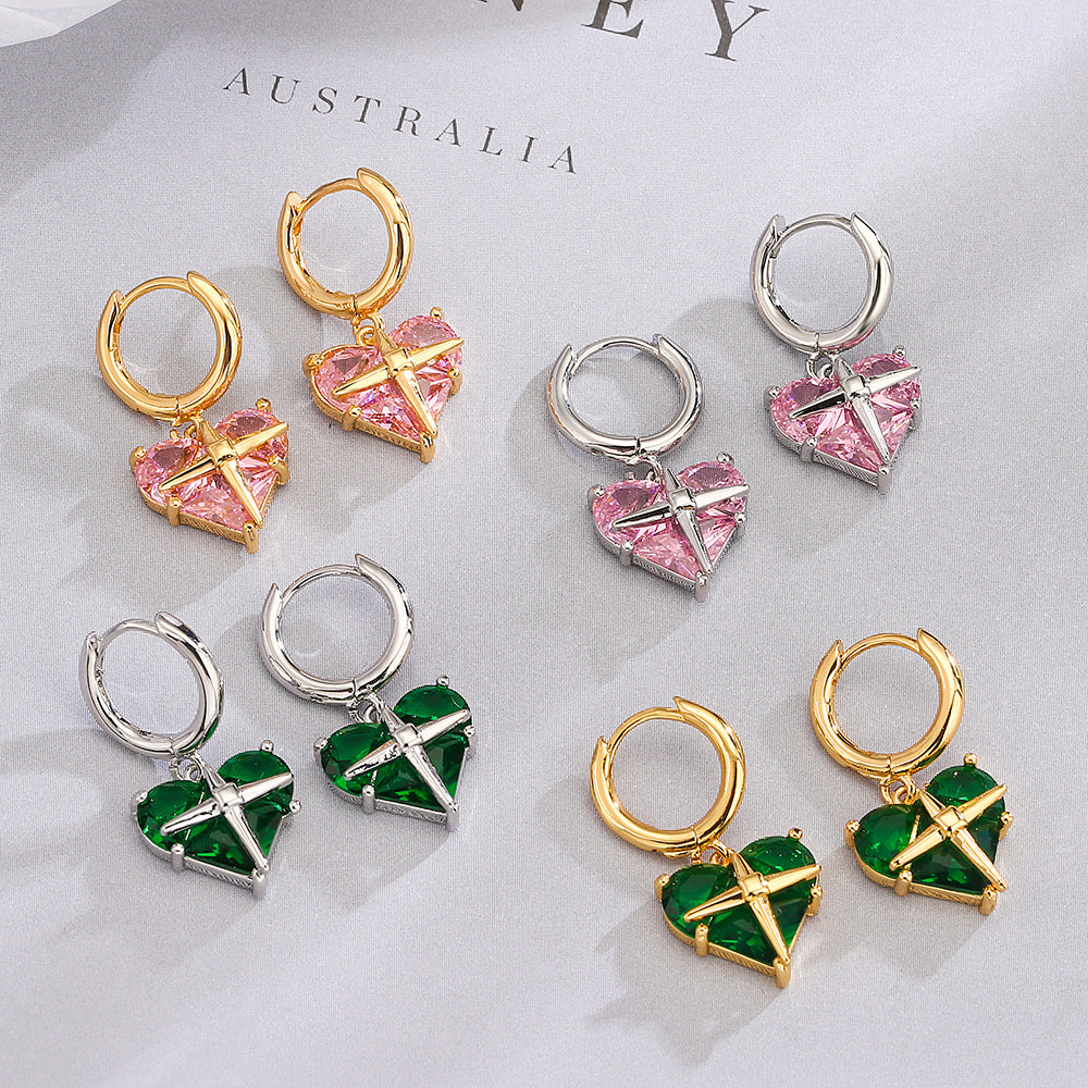 Orecchini minimalisti a forma di cuore in rame con placcatura in oro vero e intarsio in zircone per donna