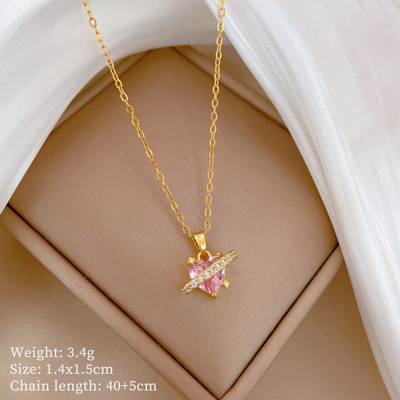Collana Lusso Cuore Geometrico da Donna e Uomo Acciaio Inossidabile con Strass Pendente a Catena