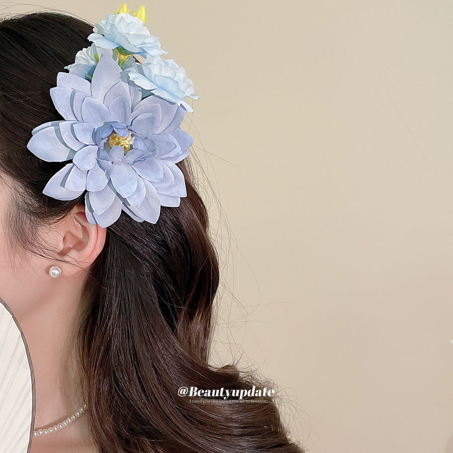 Elegante pinza de pelo de tela floral para mujer con diseño de pico de pato, accesorio para el pelo hecho a mano de estilo dulce y fresco