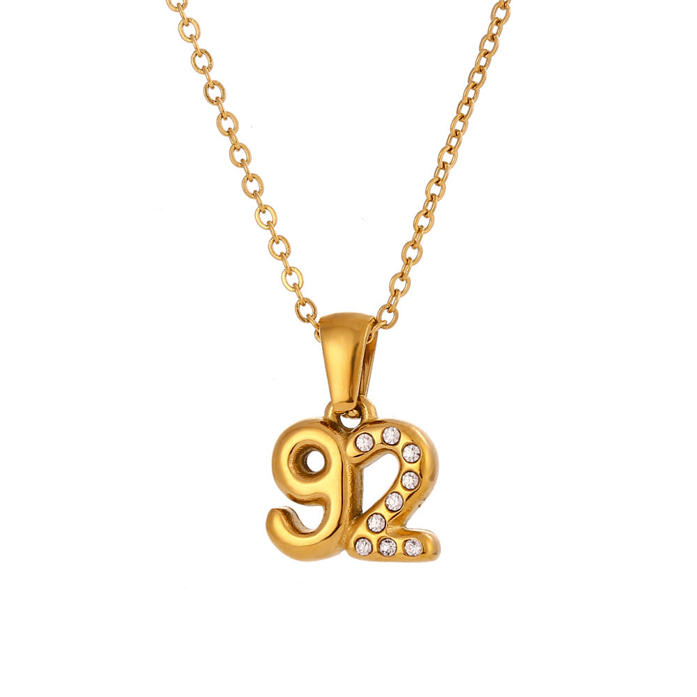 Minimalist Fashion Necklace for Women with Stainless Steel Chain, 18K Gold Plated Titanium Steel Pendant, Micro-Paved Rhinestone Accent, 3D Numeric Year Design