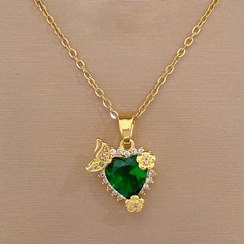 Collana con pendente a cuore geometrico in acciaio al titanio di lusso con intarsi in strass per donna