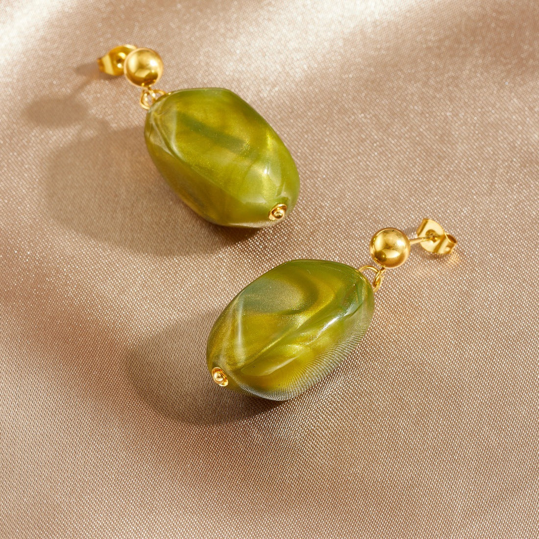 Vintage Ethnic Geometric Resin Gold Plated Stainless Steel Earrings