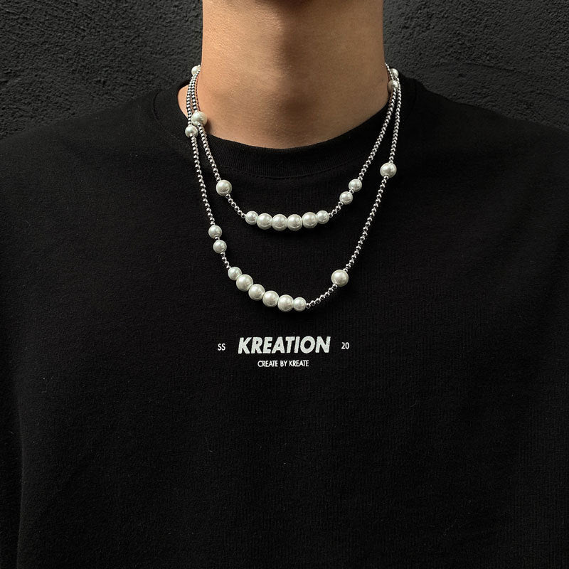 Collar Minimalista de Doble Capa con Cadena de Serpiente, Geométrico, de Acero de Titanio, Bañado, Unisex