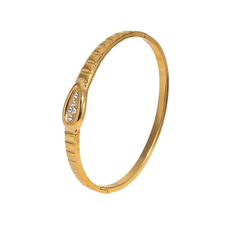 Minimalist Gold Plated Oval Geometric Titanium Steel Bracelet for Women