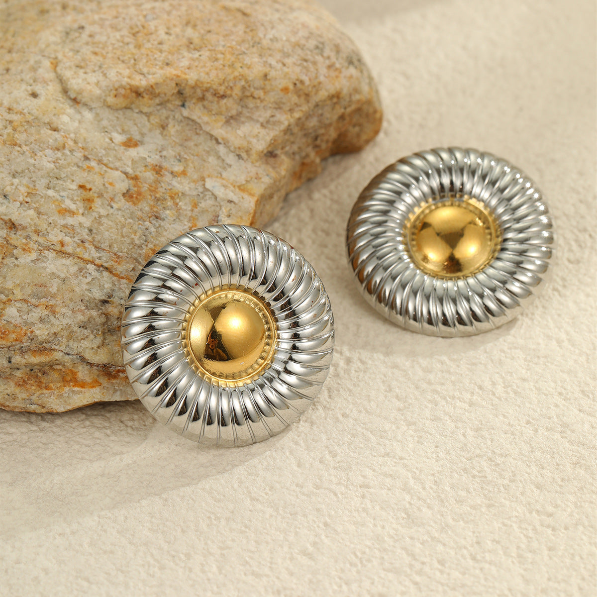 Pendientes de Acero Inoxidable Circulares Geométricos con Baño de Oro y Plata para Mujer de Moda para la Oficina