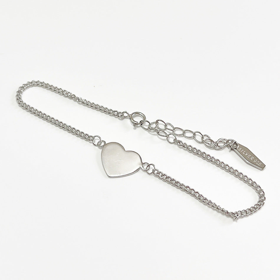Bracciale da donna a catena serpentina con cuore, placcato in argento sterling 925, stile minimalista