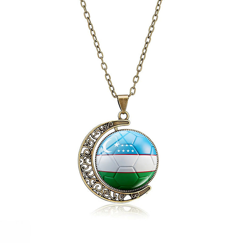 Collana Pendente Luna Placcata in Lega Casual con Ciondolo Rotante Geometrico in Cristallo, Catena a Cavo Unisex