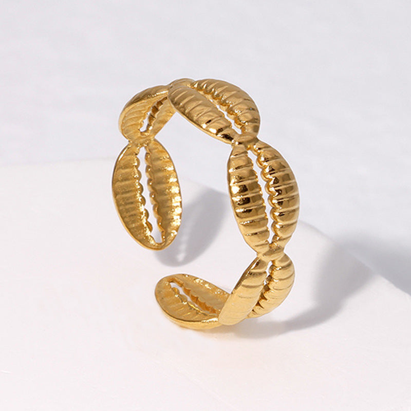 Minimalist Adjustable Titanium Steel Ring with Shell Design for Women Electroplated Stainless Steel Band