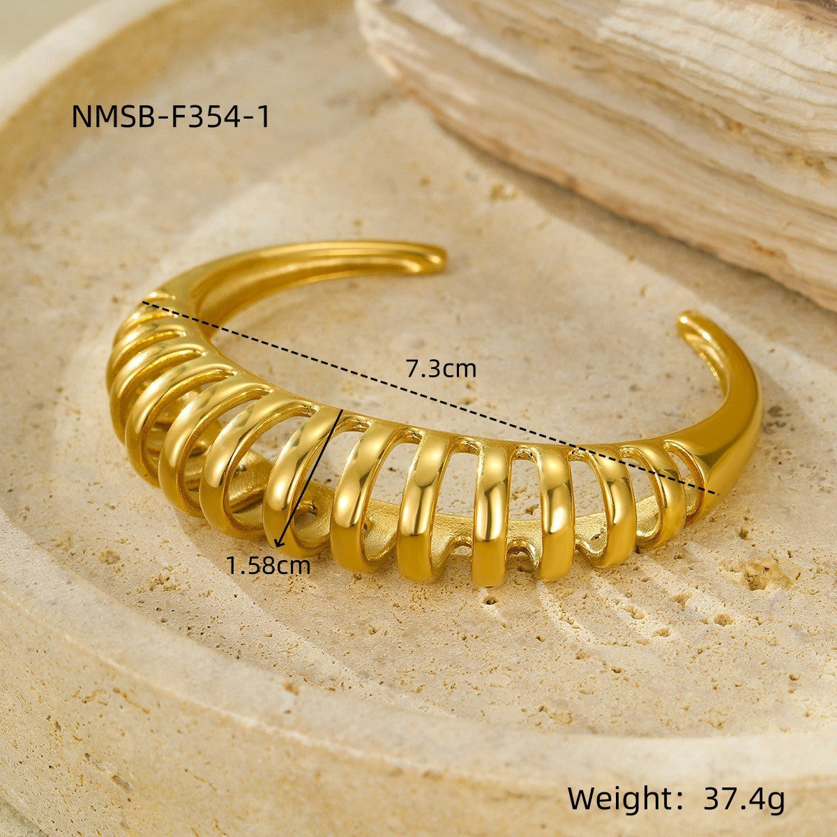 Minimalist Geometric Half-Circle Hollow Stainless Steel Bracelet with Plated Finish for Women