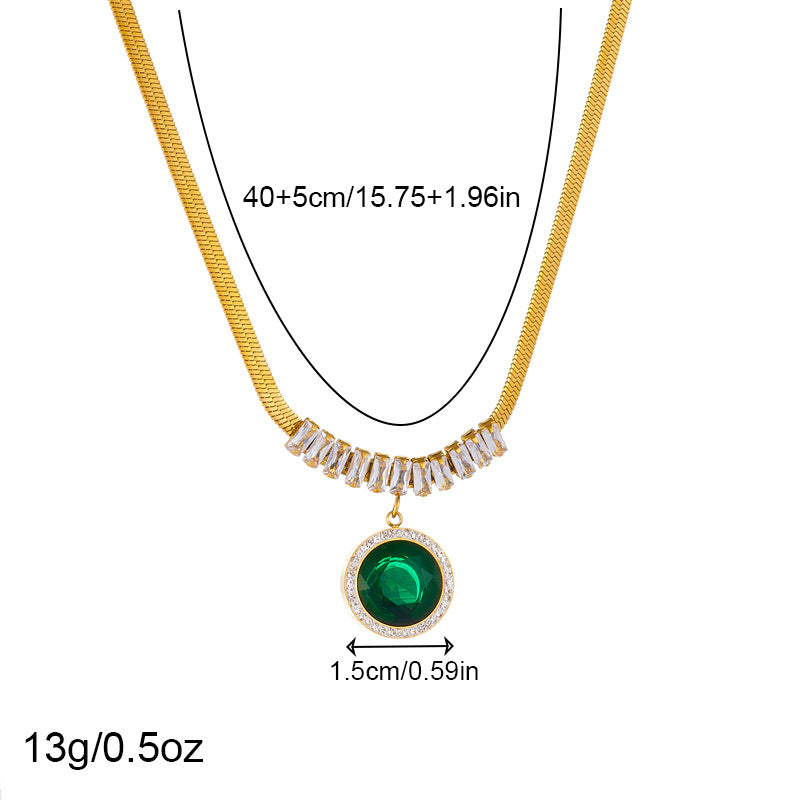 Set di collana con pendente rotondo di strass in stile vintage con orecchini e bracciale a catena in corda in acciaio inossidabile