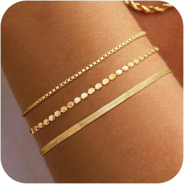 Bohemian Minimalist Geometric Plated Alloy Cuban Link Chain Pearl Bracelet Set for Women