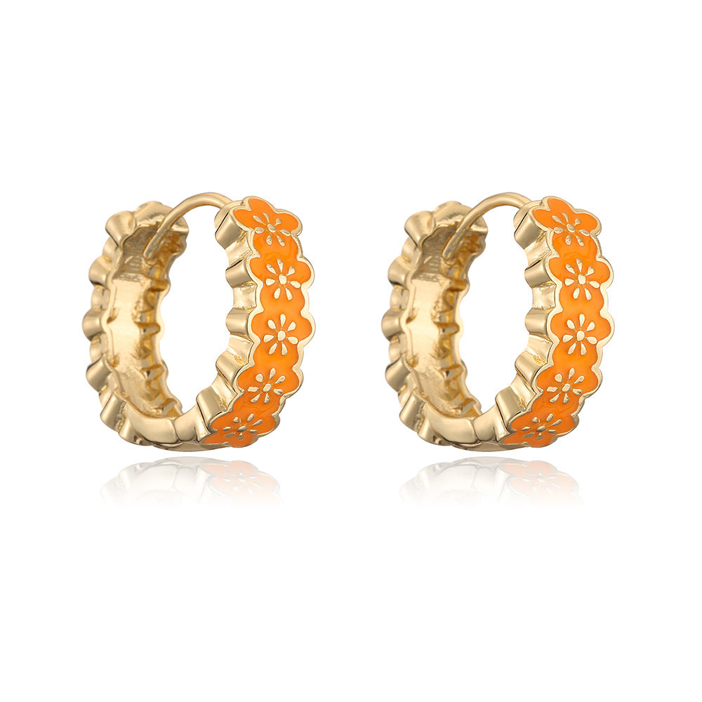 Minimalist Geometric Copper Earrings with Gold Plating and Enamel Finish for Women