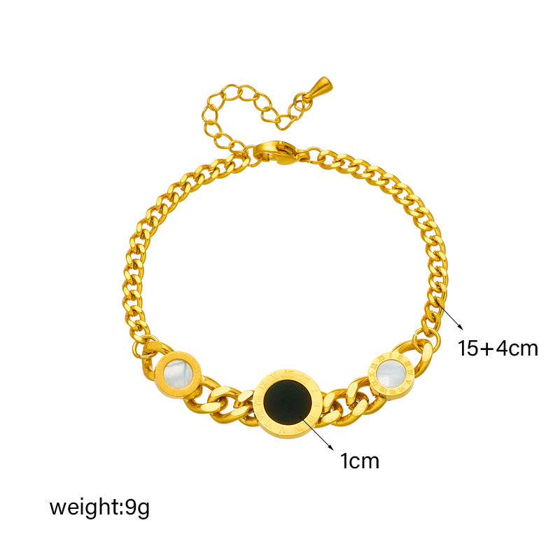 Bracciale minimalista in acciaio al titanio d'ispirazione vintage con catena irregolare e finitura lucida