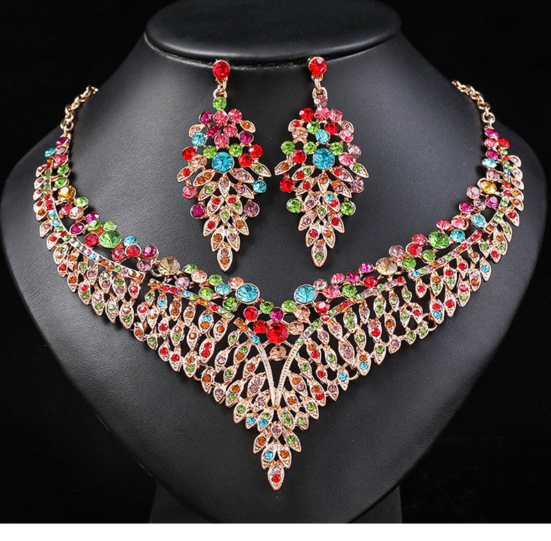Vintage Floral Alloy Choker Necklace Set with Fan and Abacus Motifs Electroplated Short Pendant and Earrings for Women
