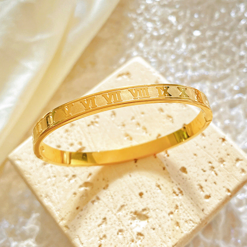 Minimalist Luxury Roman Number Titanium Steel Plated Bracelet