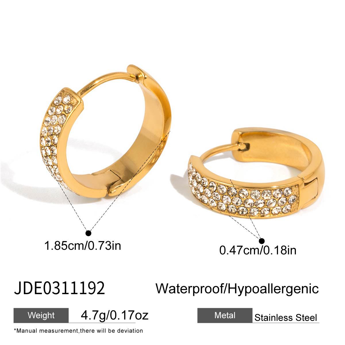 Elegant 18K Gold Plated Stainless Steel Round Geometric Rhinestone Hoop Earrings for Women