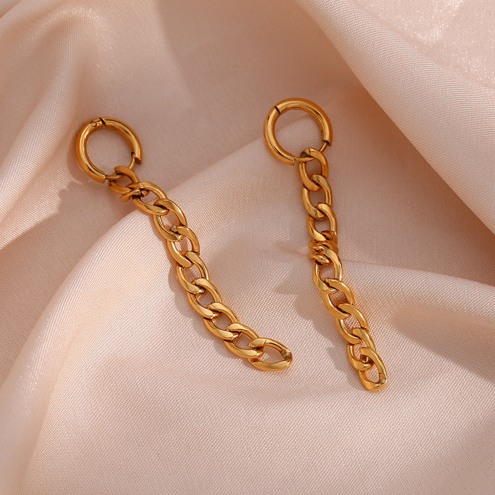 Minimalist Geometric Stainless Steel Electroplated Long Figaro Chain Earrings for Women