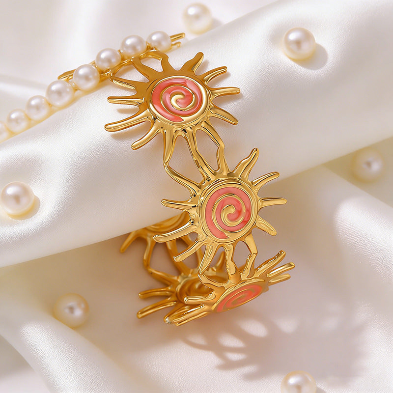 Bracciale a Polsino con Turbina Solare in Acciaio Inossidabile Geometrico alla Moda con Smalto a Olio a Goccia