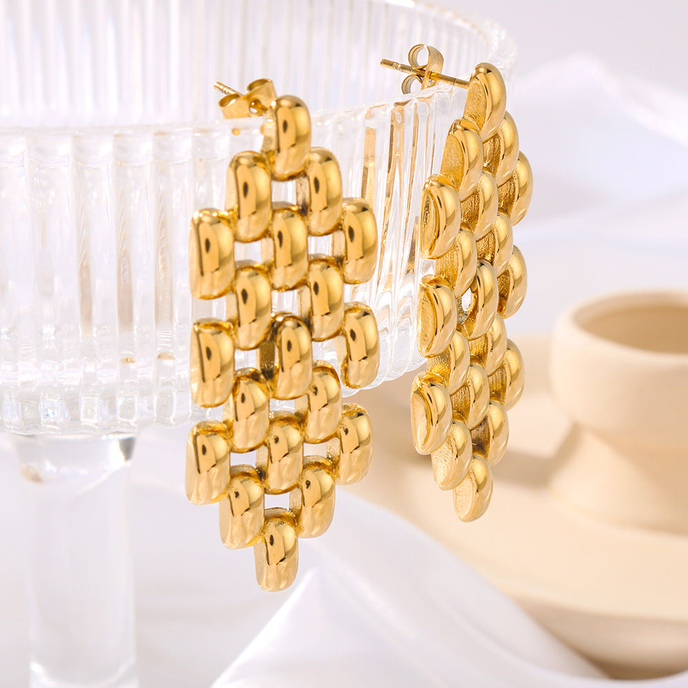 Minimalist Geometric Hollow Stainless Steel Earrings with Vacuum Plated 18K Gold Finish for Women